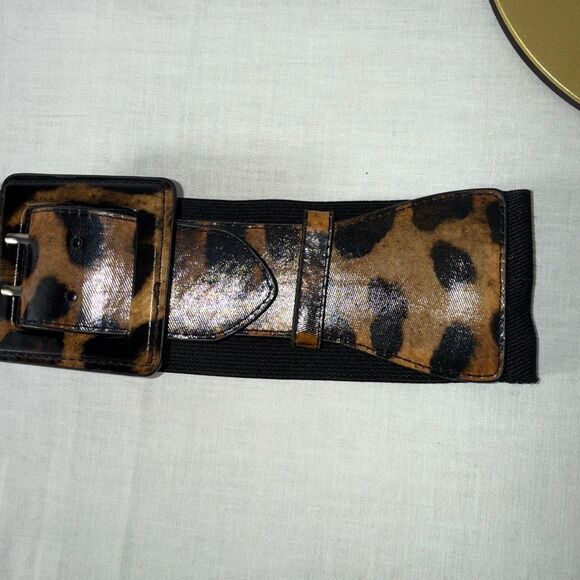 Vintage Y2K Wide Leopard Print Stretch Belt – S/M – Retro Statement Waist Cinche - Picture 4 of 16